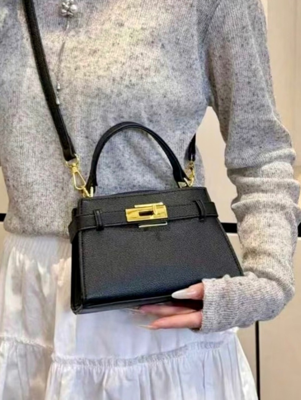 New -Cute & Classy -Faux Leather Mini Crossbody Bag -Blac